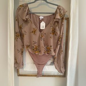 Brown floral with ruffles blouse bodysuit